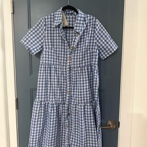 Blue Gingham Midi Dress